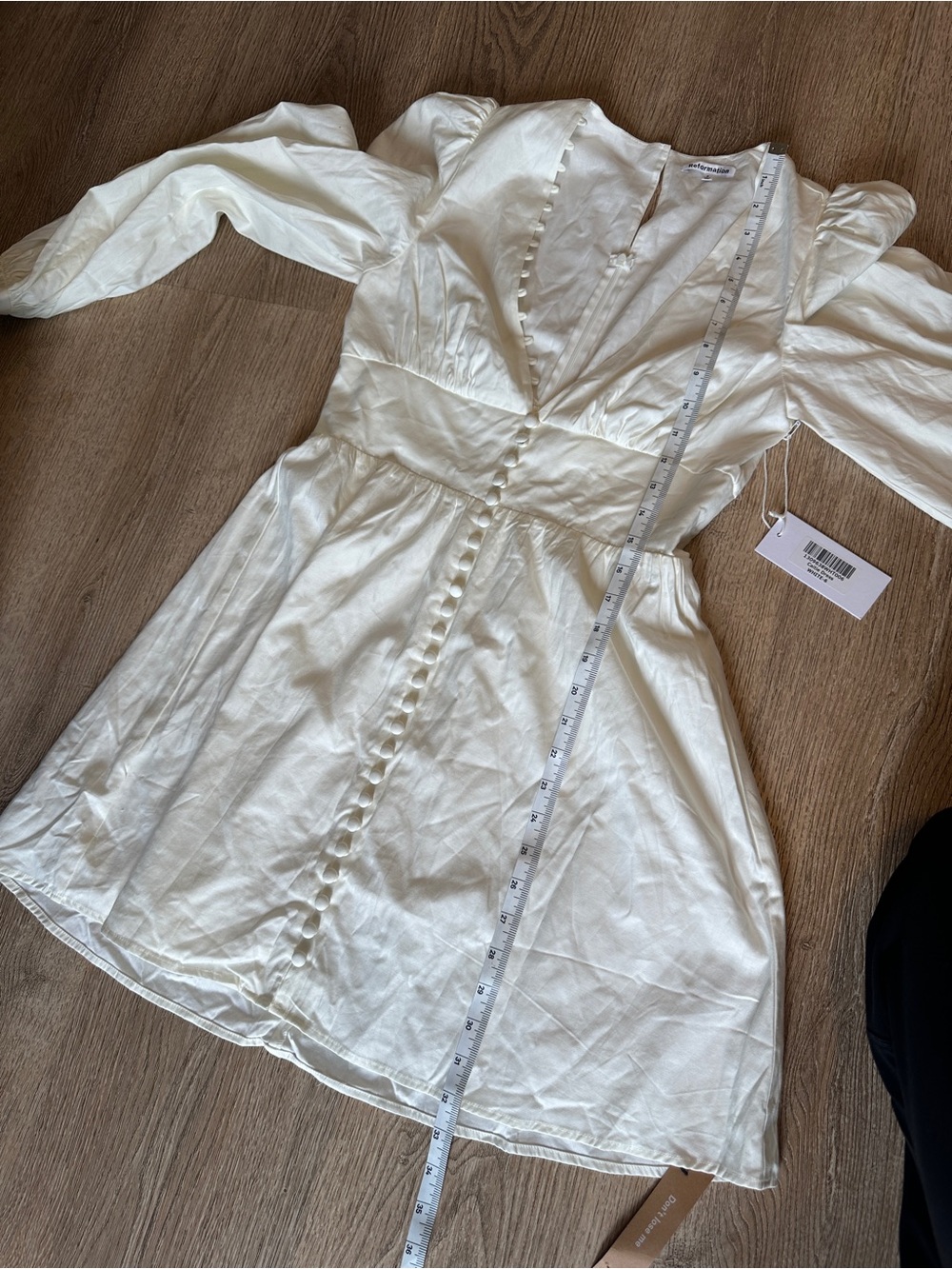 NWT Reformation Caitie Long-Sleeve Button-Front Mini Dress White - Picture 13 of 15